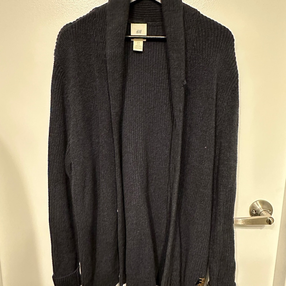 H&M Men's Charcoal Open-Front Shawl Collar Cardigan